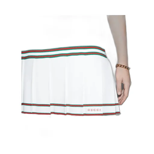 Pleated Dress With Web Trim