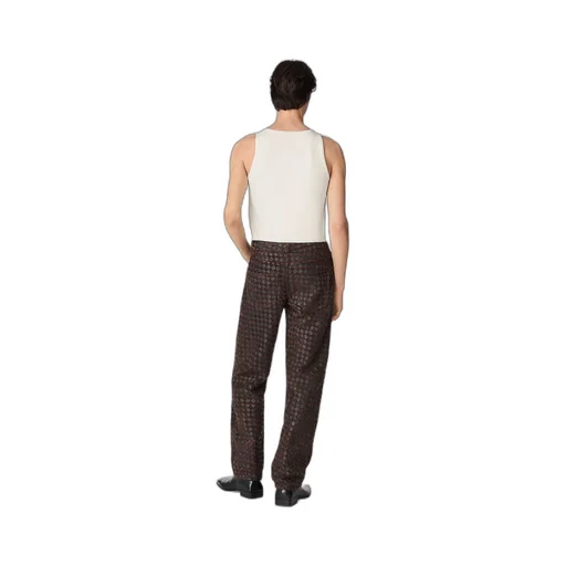 Intrecciato Leather And Suede Straight Pants