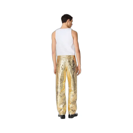 Laminated Intrecciato Leather Straight Pants