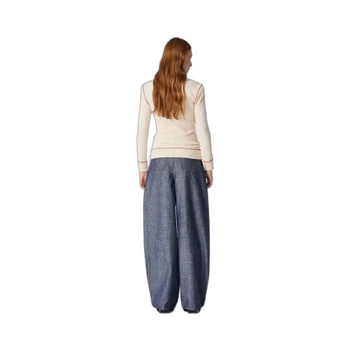 Denim Jacquard Wide Leg Trousers
