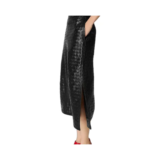 Intrecciato Leather Skirt