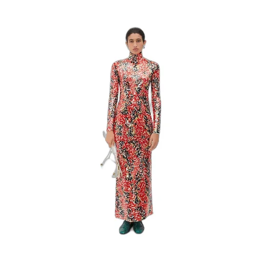 Printed Sequins Cotton Dress