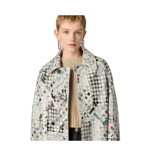 Printed Intrecciato Leather Coat