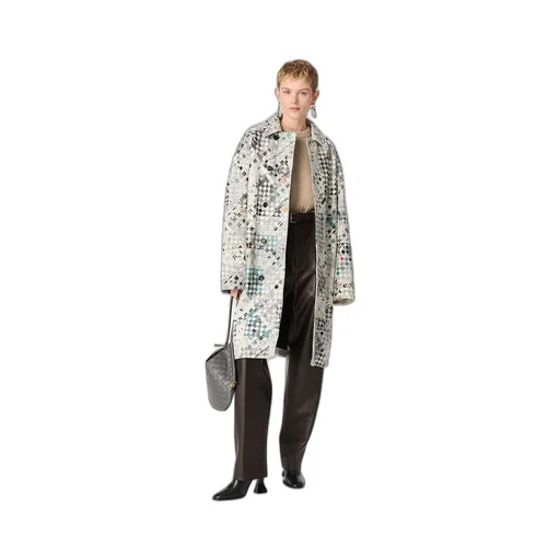 Printed Intrecciato Leather Coat