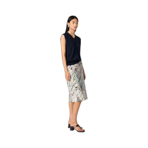 Printed Intrecciato Leather Skirt