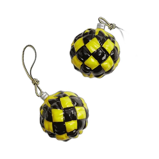 Set Of Two Check Ornaments