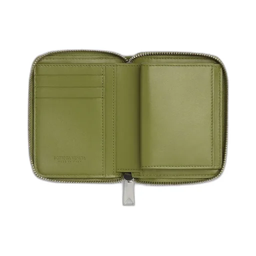 Intrecciato Stamp North/South Compact Zip Around Wallet