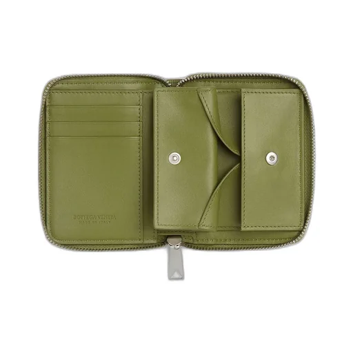 Intrecciato Stamp North/South Compact Zip Around Wallet