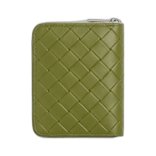 Intrecciato Stamp North/South Compact Zip Around Wallet