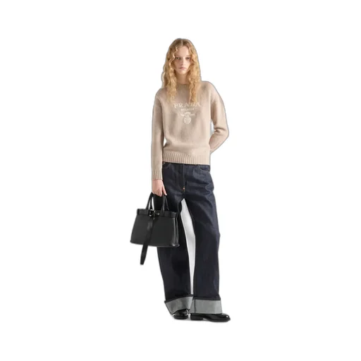 Cashmere And Wool Prada Logo Crew-Neck Sweater