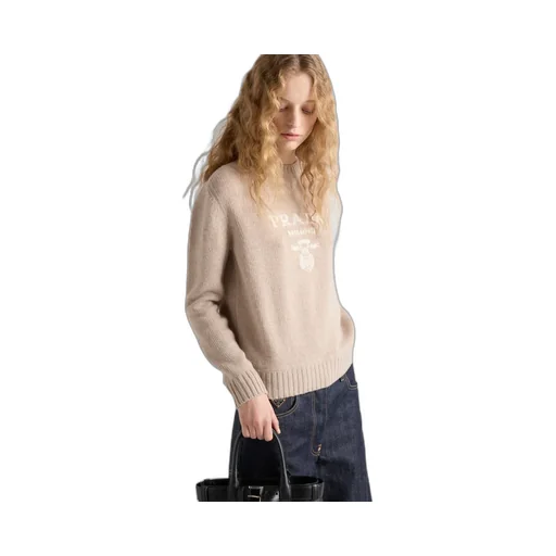 Cashmere And Wool Prada Logo Crew-Neck Sweater