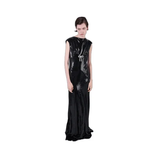 Sequined Satin Jersey Long Dress