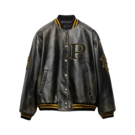 Leather Bomber Jacket With Patch