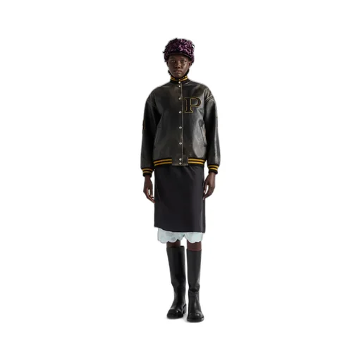 Leather Bomber Jacket With Patch
