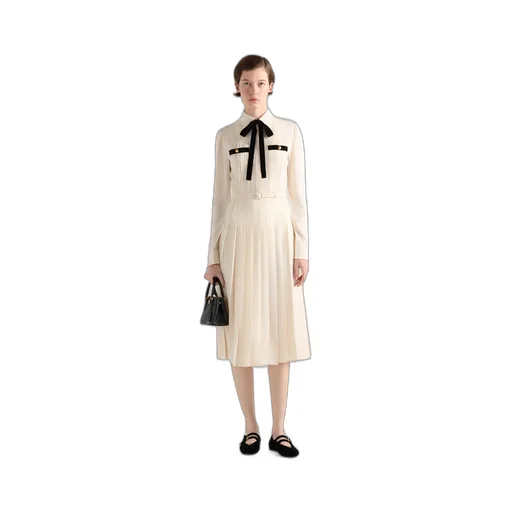 Long Pleated Satin Sablé Dress
