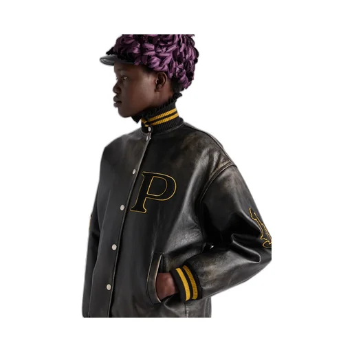 Leather Bomber Jacket With Patch