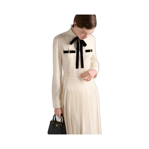 Long Pleated Satin Sablé Dress