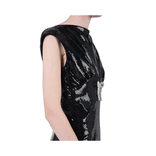 Sequined Satin Jersey Long Dress