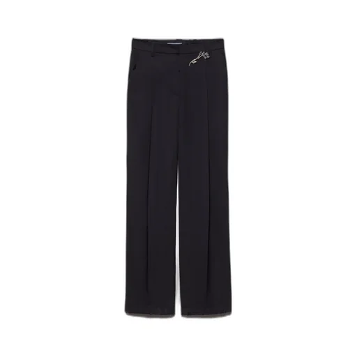 Old-Wash Gabardine Pants With Jeweled Brooch