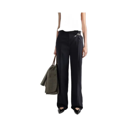 Old-Wash Gabardine Pants With Jeweled Brooch
