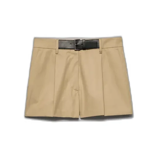 Twill Shorts With Leather Belt