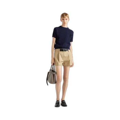 Twill Shorts With Leather Belt