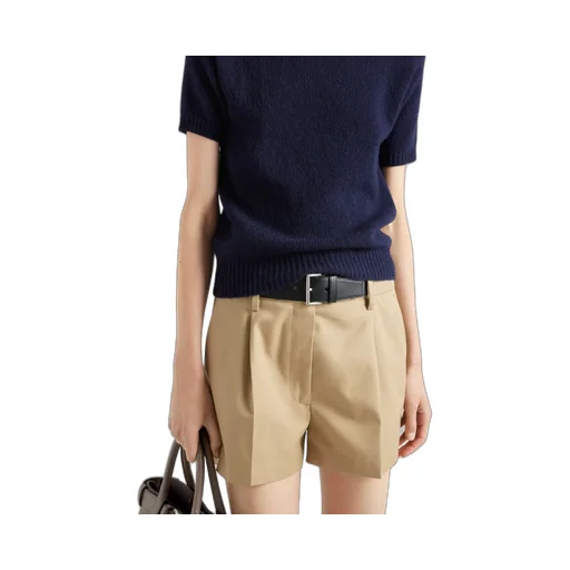 Twill Shorts With Leather Belt