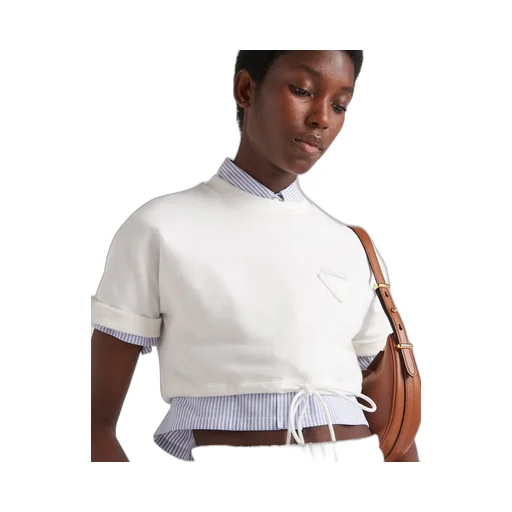 Cropped Cotton Fleece T-Shirt