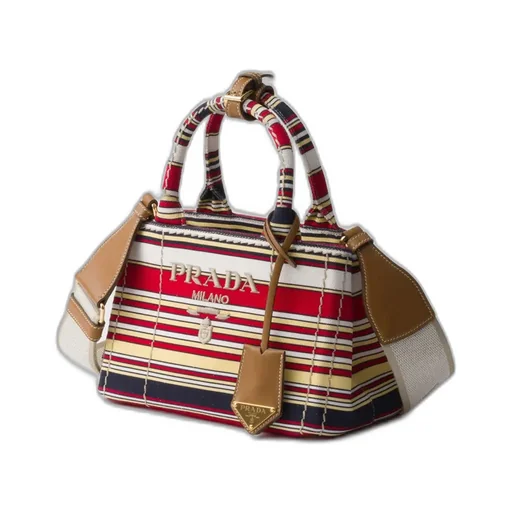 Prada JardiniÈRe Striped Cotton Canvas Mini-Bag