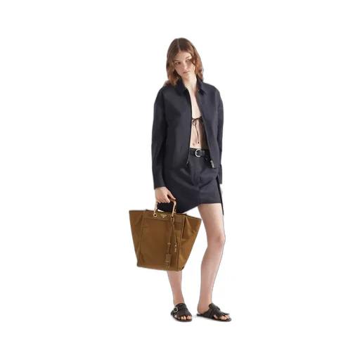Large Re-Nylon And Leather Tote Bag