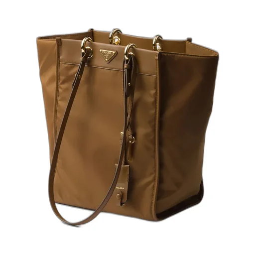 Large Re-Nylon And Leather Tote Bag