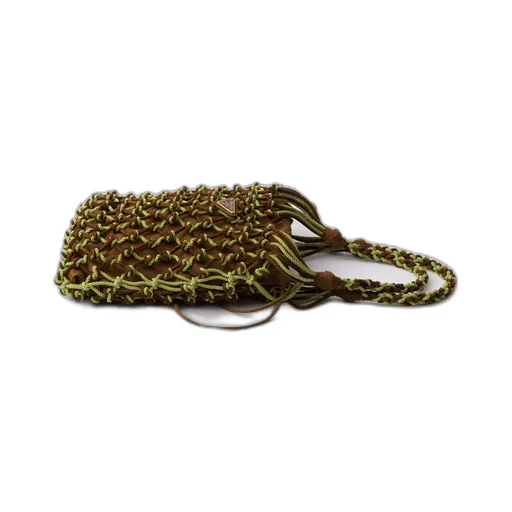 Prada Noué Small Macramé And Suede Bag