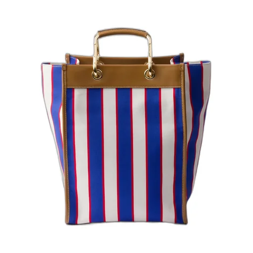 Large Printed Canvas And Leather Tote Bag