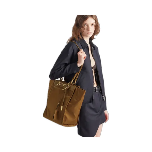 Large Re-Nylon And Leather Tote Bag