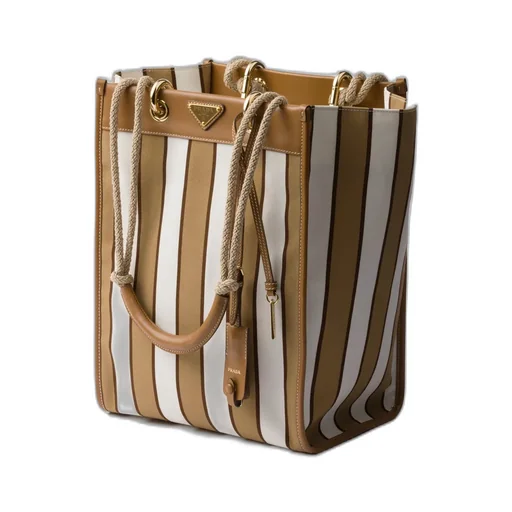 Large Printed Canvas And Leather Tote Bag