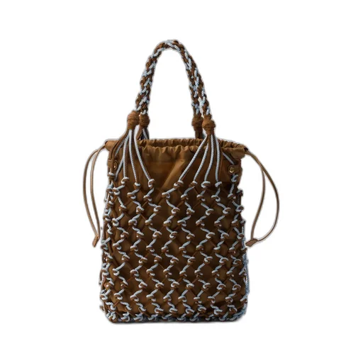 Prada Noué Small Macramé And Suede Bag
