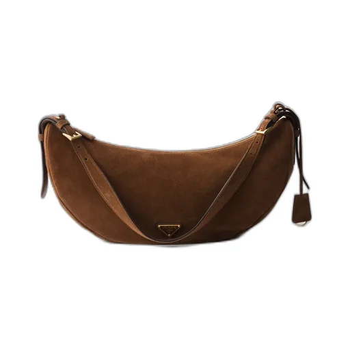 Prada Demi-Lune Large Suede Shoulder Bag