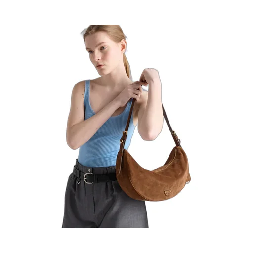 Prada Demi-Lune Large Suede Shoulder Bag