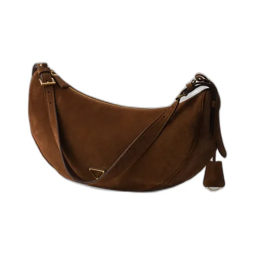 Prada Demi-Lune Large Suede Shoulder Bag