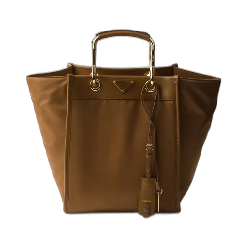 Medium Re-Nylon And Leather Tote Bag