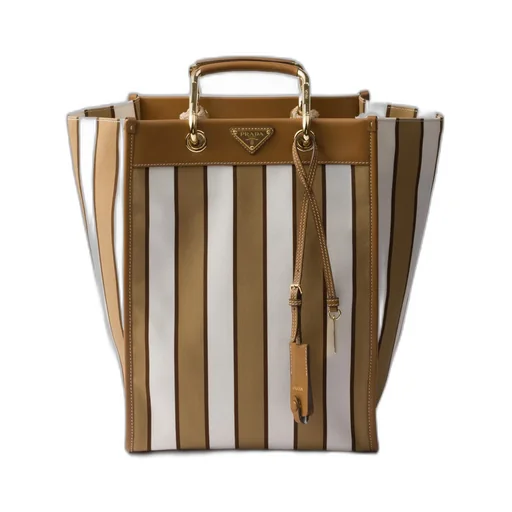 Large Printed Canvas And Leather Tote Bag
