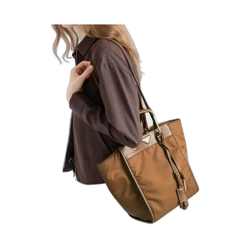 Medium Re-Nylon And Leather Tote Bag