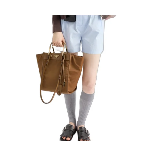 Medium Re-Nylon And Leather Tote Bag