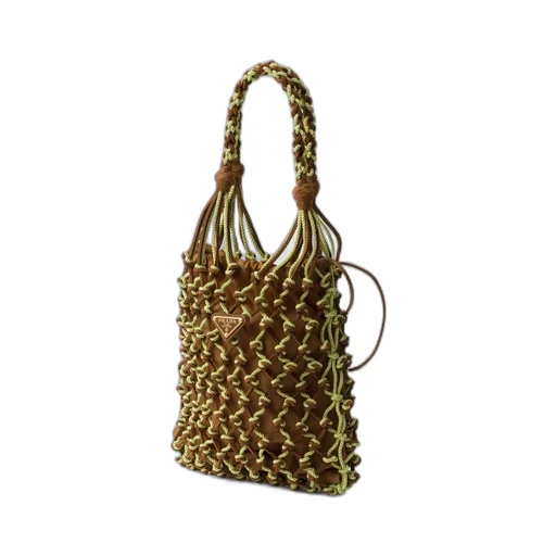Prada Noué Small Macramé And Suede Bag