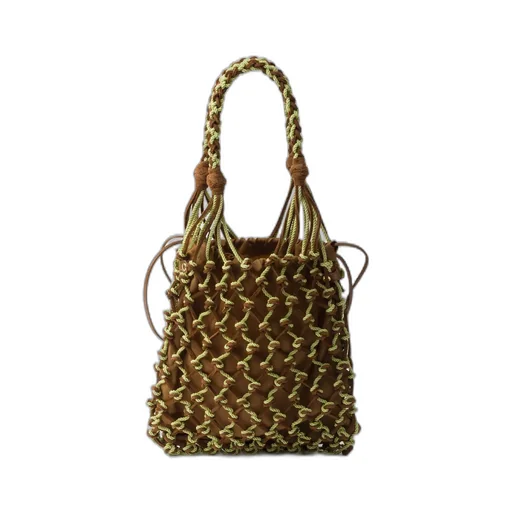 Prada Noué Small Macramé And Suede Bag