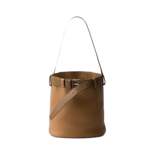 Prada Buckle Leather Bucket Bag With Belt
