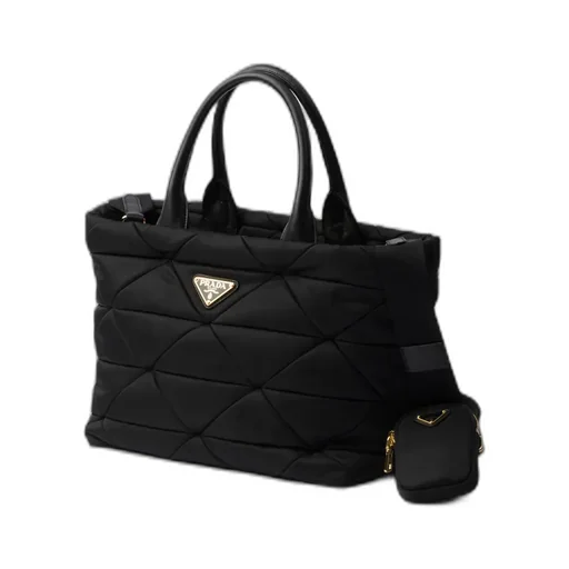 Medium Padded Re-Nylon And Leather Tote Bag