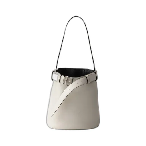 Prada Buckle Leather Bucket Bag With Belt