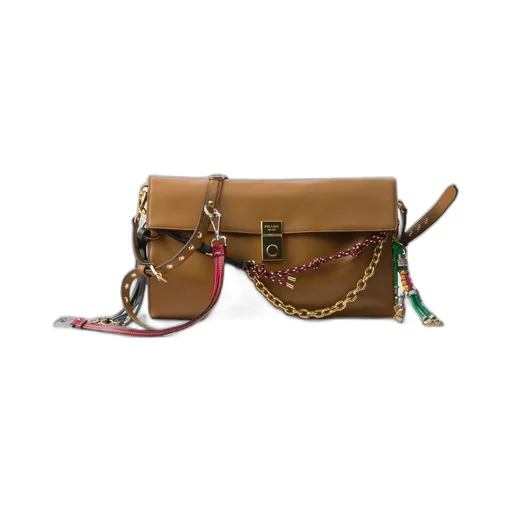 Prada Soft Sound Large Leather Shoulder Bag With Charms