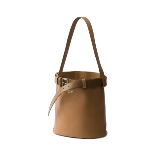 Prada Buckle Leather Bucket Bag With Belt